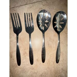 Norpro 18/10 Stainless Steel Serving Utensils 4 Pc Fork Slotted Spoon Set Silver